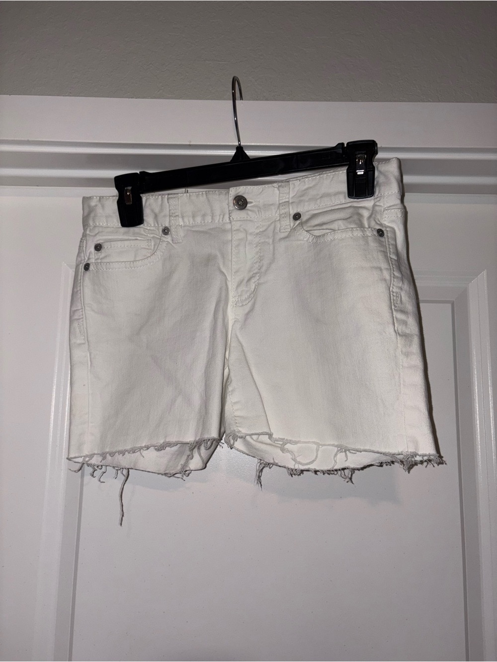 LOFT White Frayed Hem Denim Shorts